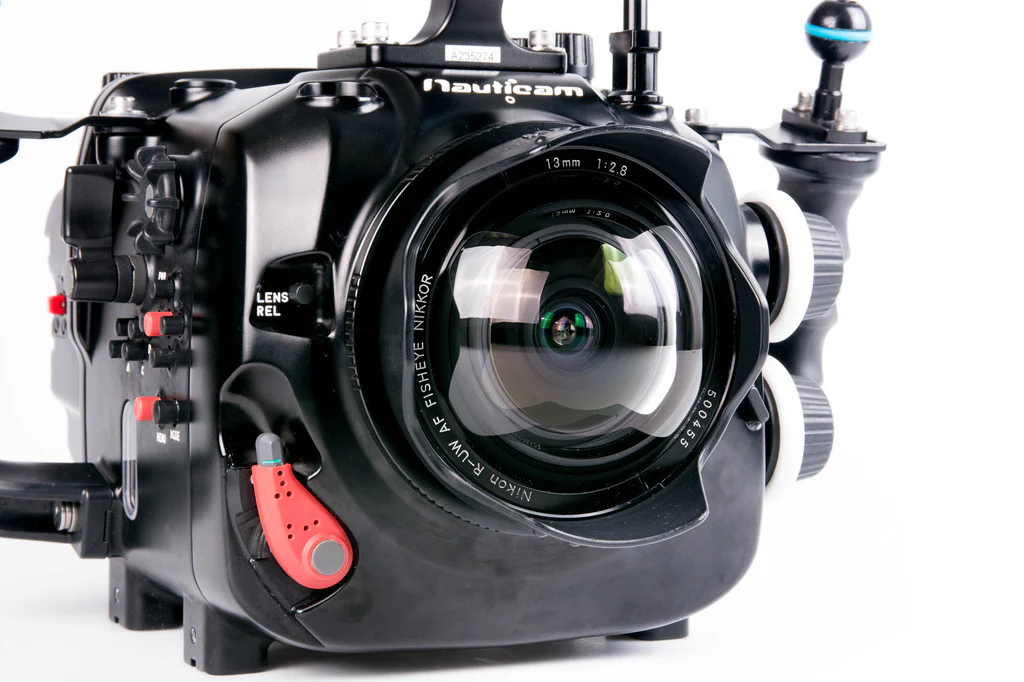 Close-up shot of the N120 Adaptor for Nikon-R UW Nikonos RS Lenses with RED DSMC Lens Mount