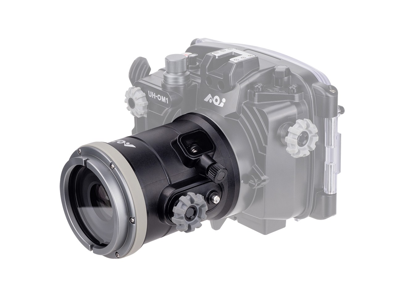 AOI flat port designed for OM SYSTEM M.ZUIKO 90mm macro lens, compatible with OM SYSTEM and Olympus underwater housings
