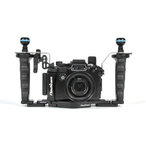 Nauticam RX100 MKV Pro Package with tray, handles, armballs and vacuum valve
