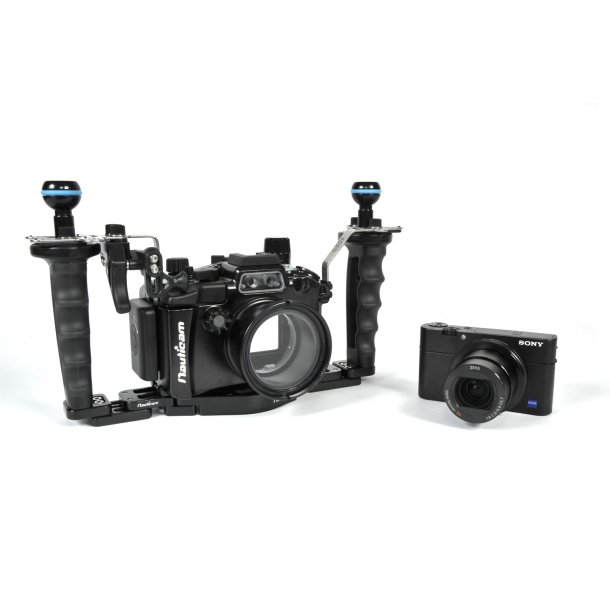 Nauticam RX100 MKV Pro Package with tray, handles, armballs and vacuum valve