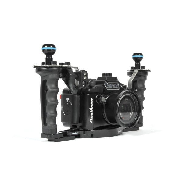 Nauticam RX100 MKV Pro Package with tray, handles, armballs and vacuum valve
