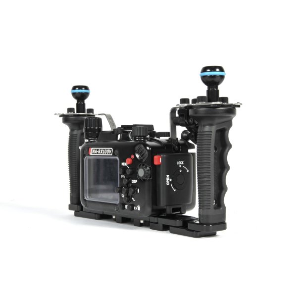 Nauticam RX100 MKV Pro Package with tray, handles, armballs and vacuum valve