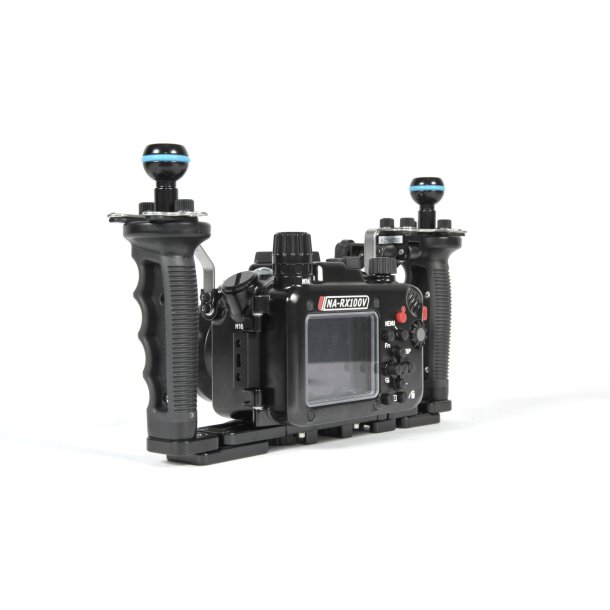 Nauticam RX100 MKV Pro Package with tray, handles, armballs and vacuum valve