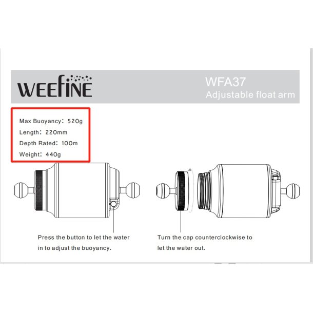 Weefine  88x220mm Carbon Float Arm (Buoyancy 520g)