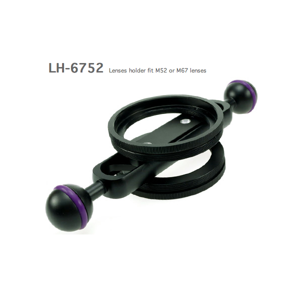 Lens holder for M67-M52 wet lens.