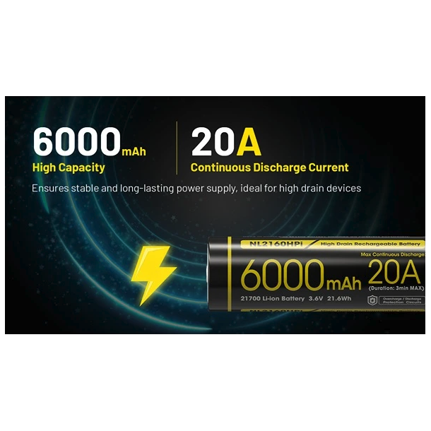 Nitecore 21700 NL2160HPi 6000mAh Li-Ion battery