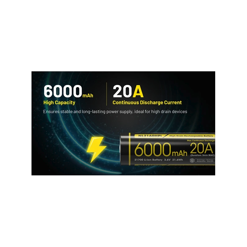 Nitecore 21700 NL2160HPi 6000mAh Li-Ion battery