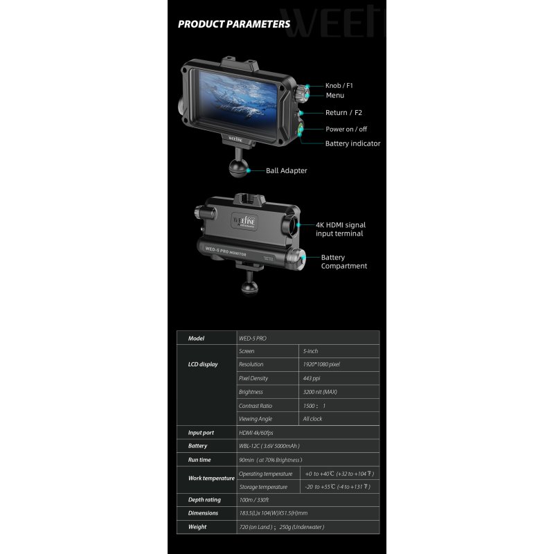 Weefine WED-5 PRO Underwater Monitor